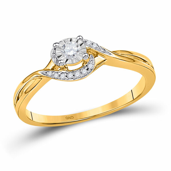 10kt Yellow Gold Womens Round Diamond Solitaire Promise Ring 1/10 Cttw