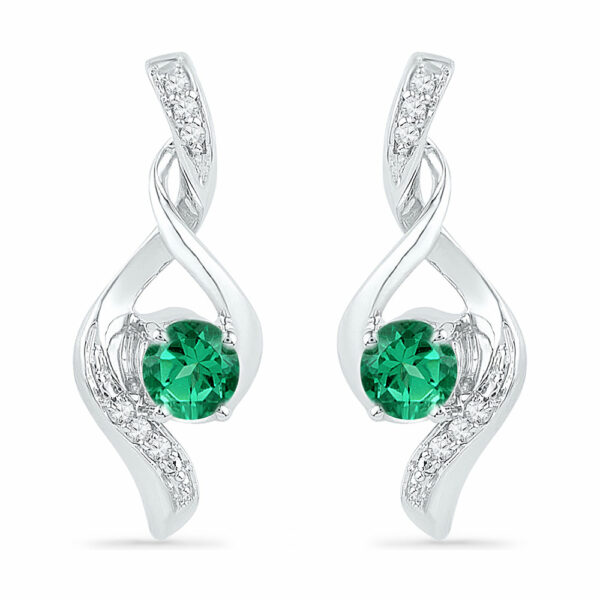 10kt White Gold Womens Round Lab-Created Emerald Fashion Earrings 1/3 Cttw
