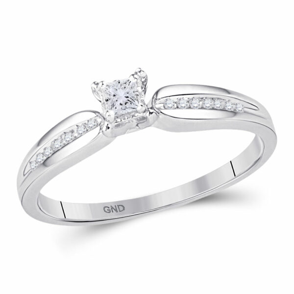 10kt White Gold Womens Princess Diamond Solitaire Promise Ring 1/6 Cttw