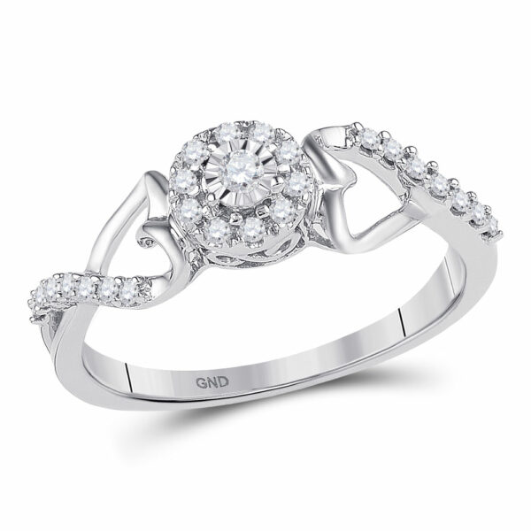 10kt White Gold Womens Round Diamond Cluster Heart Promise Ring 1/6 Cttw