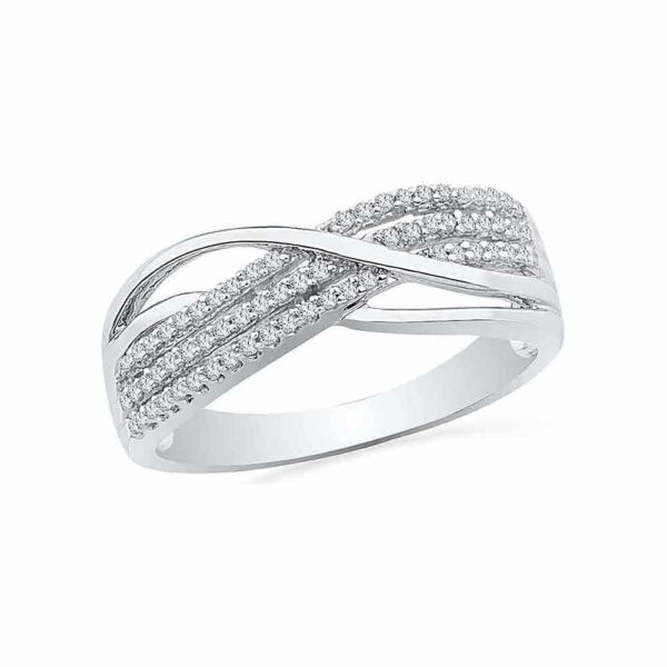 10kt White Gold Womens Round Diamond Crossover Band Ring 1/5 Cttw