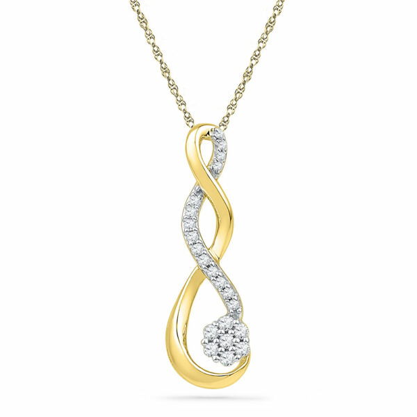 10kt Yellow Gold Womens Round Diamond Infinity Cluster Pendant 1/6 Cttw