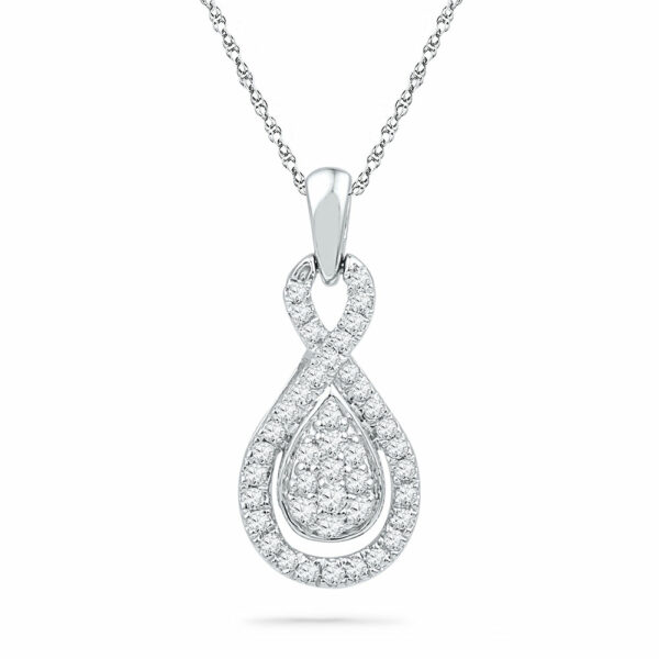 10kt White Gold Womens Round Diamond Teardrop Cluster Pendant 1/3 Cttw