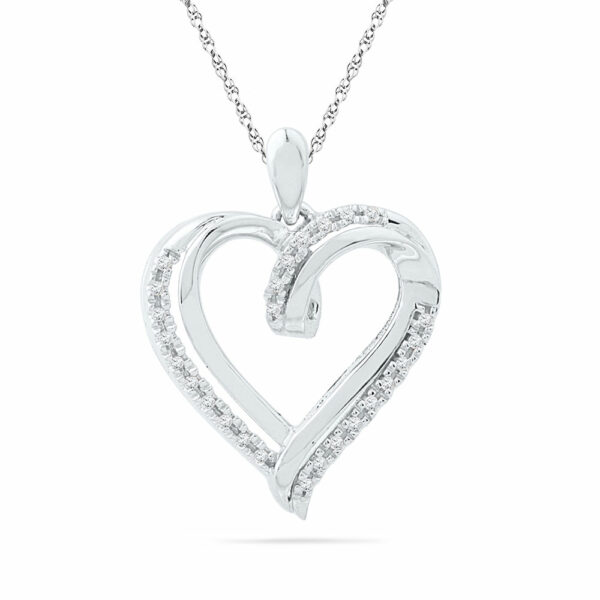 10kt White Gold Womens Round Diamond Heart Pendant 1/10 Cttw