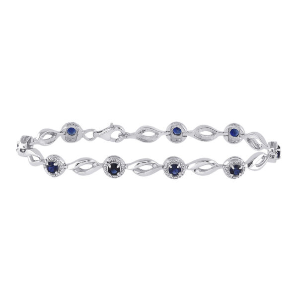 Sterling Silver Womens Round Lab-Created Blue Sapphire Tennis Bracelet 3 Cttw