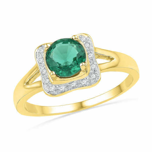 10kt Yellow Gold Womens Round Lab-Created Emerald Solitaire Diamond Ring 7/8 Cttw
