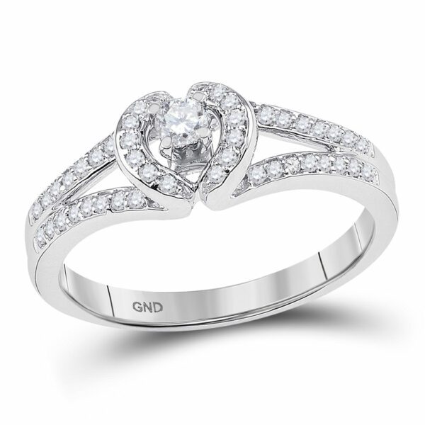 10kt White Gold Womens Round Diamond Heart Promise Ring 1/4 Cttw