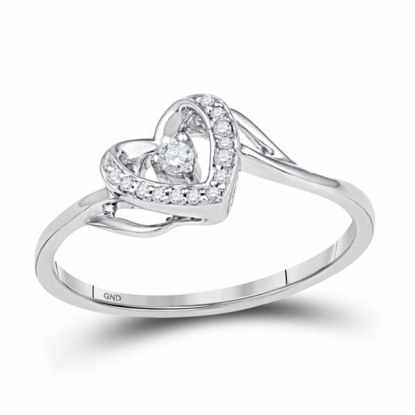 10kt White Gold Womens Round Diamond Heart Promise Ring 1/12 Cttw