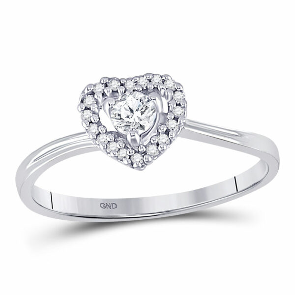 10kt White Gold Womens Round Diamond Heart Promise Ring 1/4 Cttw