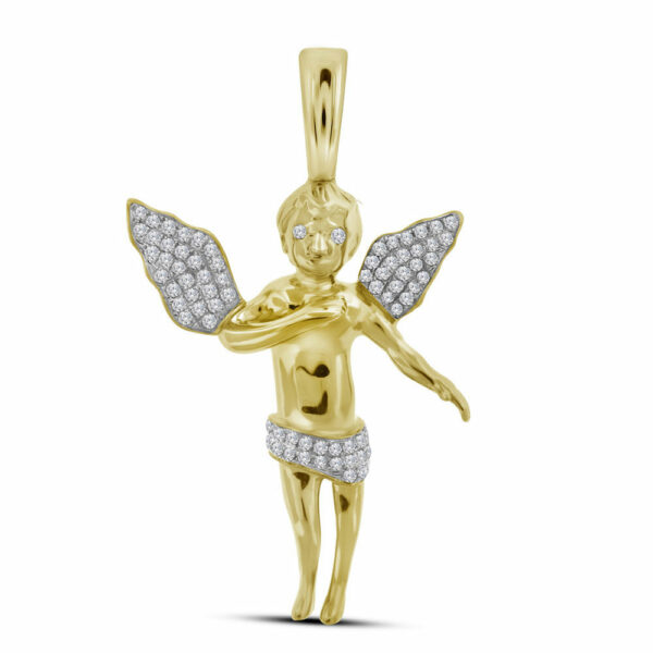 10kt Yellow Gold Mens Round Diamond Angel Cherub Charm Pendant 1/2 Cttw