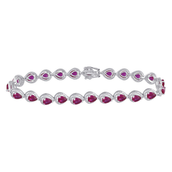 Sterling Silver Womens Oval Lab-Created Ruby Tennis Bracelet 5-7/8 Cttw