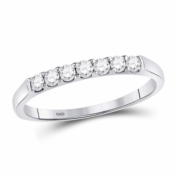 14kt White Gold Womens Round Diamond Single Row Wedding Band 1/4 Cttw