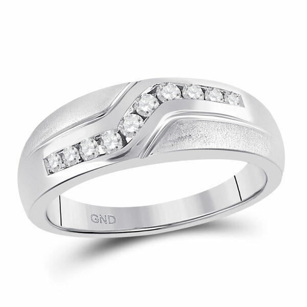 10kt White Gold Mens Round Diamond Band Ring 1/3 Cttw