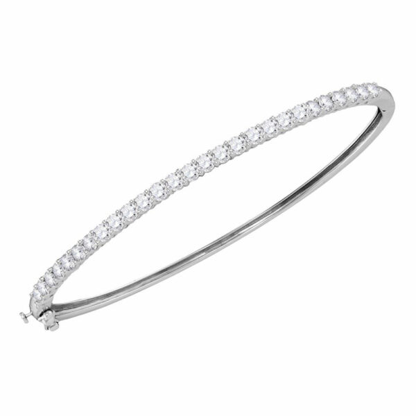 14kt White Gold Womens Round Diamond Single Row Bangle Bracelet 2 Cttw