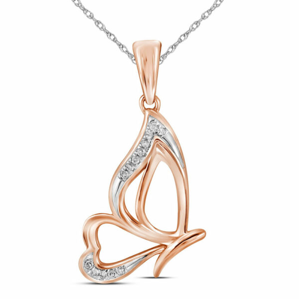 10kt Rose Gold Womens Round Diamond Butterfly Bug Pendant .03 Cttw