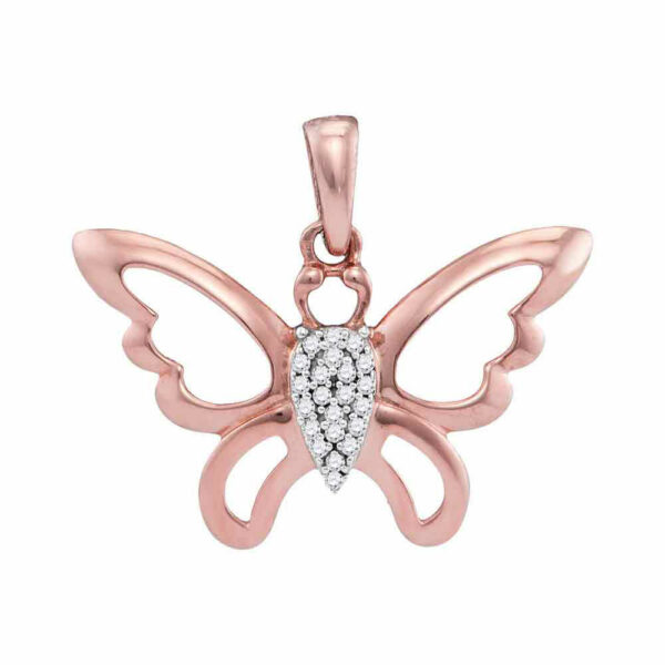 10kt Rose Gold Womens Round Diamond Butterfly Bug Pendant 1/20 Cttw
