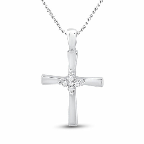 10kt White Gold Womens Round Diamond Cross Pendant 1/20 Cttw