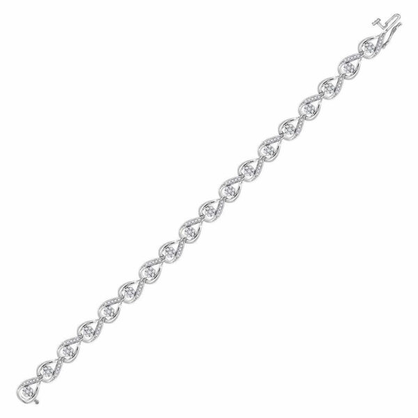 10kt White Gold Womens Round Diamond Teardrop Cluster Fashion Bracelet 1-1/5 Cttw