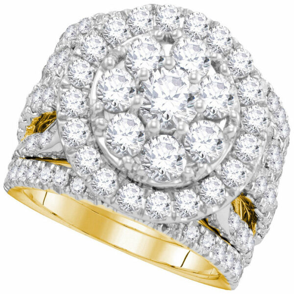 14kt Yellow Gold Round Diamond Halo Bridal Wedding Ring Band Set 4 Cttw