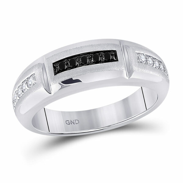 10kt White Gold Mens Round Black Color Enhanced Diamond Notched Band Ring 1/4 Cttw