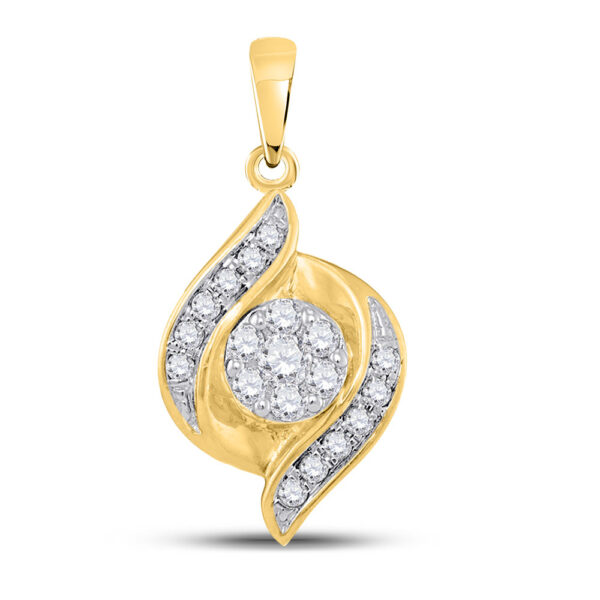 14kt Yellow Gold Womens Round Diamond Flower Cluster Pendant 1/5 Cttw