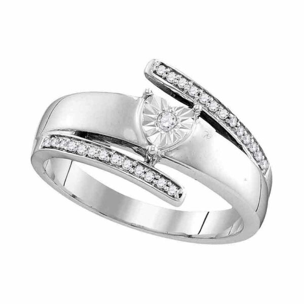 14kt White Gold Womens Round Diamond Solitaire Promise Ring 1/10 Cttw