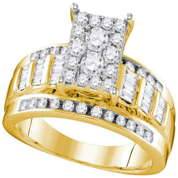 10kt Yellow Gold Round Diamond Cluster Bridal Wedding Engagement Ring 7/8 Cttw - Size 5