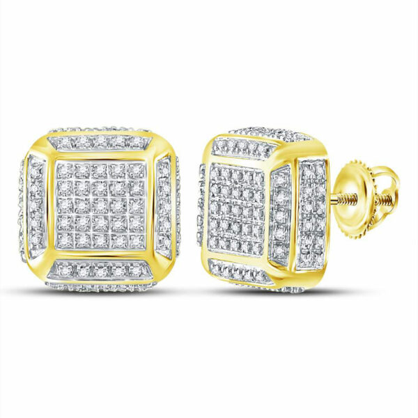 10kt Yellow Gold Mens Round Diamond Square Earrings 1/2 Cttw