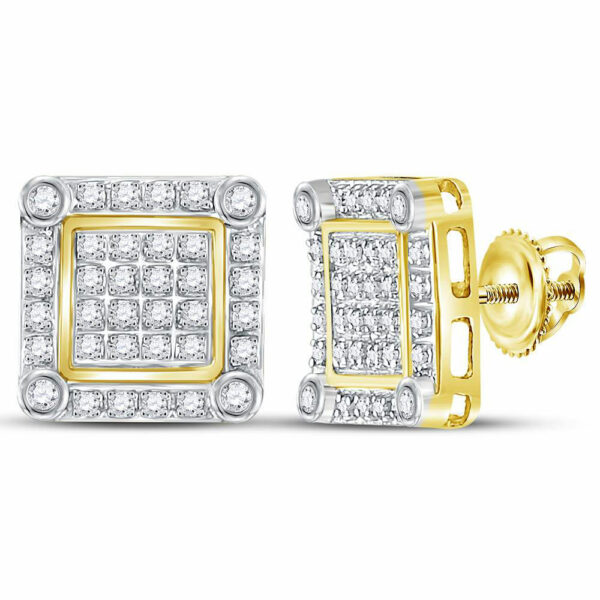 10kt Yellow Gold Mens Round Diamond Square Earrings 1/4 Cttw