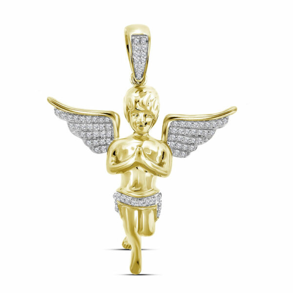 10kt Yellow Gold Mens Round Diamond Angel Charm Pendant 1/4 Cttw