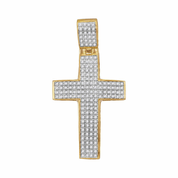 10kt Yellow Gold Mens Round Diamond Roman Cross Charm Pendant 1/2 Cttw