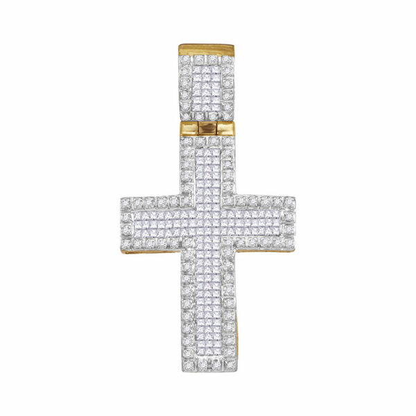 10kt Yellow Gold Mens Round Diamond Cross Charm Pendant 1 Cttw