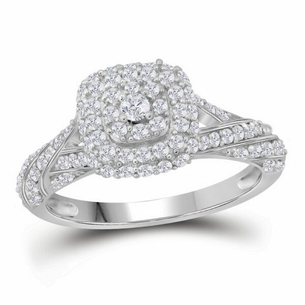10kt White Gold Round Diamond Solitaire Halo Bridal Wedding Engagement Ring 3/4 Cttw