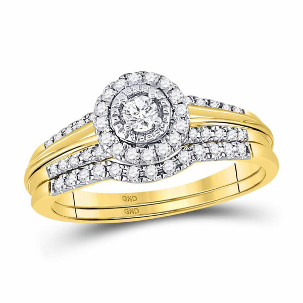 10kt Yellow Gold Round Diamond Bridal Wedding Ring Band Set 1/3 Cttw