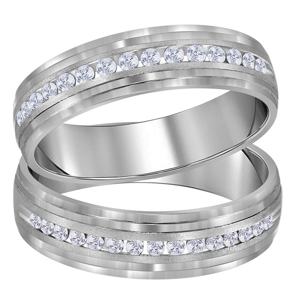 14kt White  Gold  His Hers Round Diamond Band  Matching 