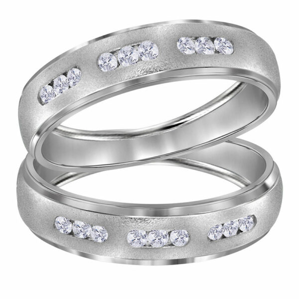14kt White Gold His Hers Round Diamond Matching Wedding Band Set 1/4 Cttw