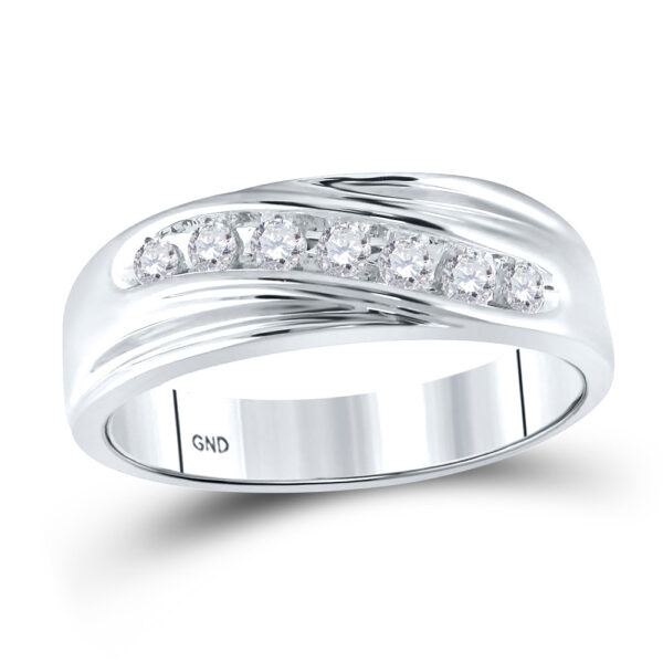 10kt White Gold Mens Round Diamond Wedding Single Row Band Ring 1/4 Cttw