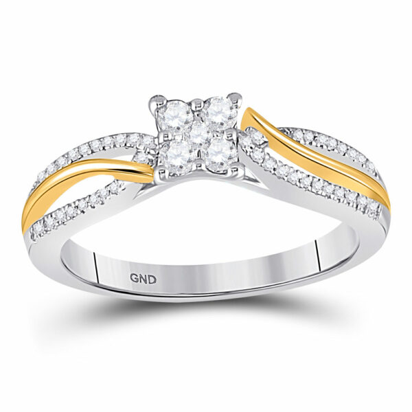 10kt Two-tone Gold Womens Round Diamond Cluster Promise Ring 1/4 Cttw