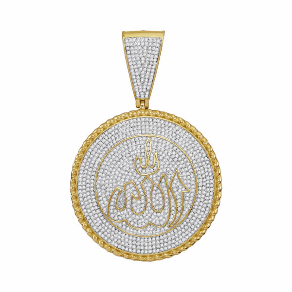 10kt Yellow Gold Mens Round Diamond Allah Medallion Charm Pendant 2-1/4 Cttw