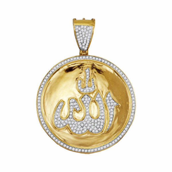 10kt Yellow Gold Mens Round Diamond Allah Medallion Charm Pendant 3/4 Cttw