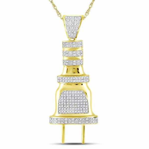 10kt Yellow Gold Mens Round Diamond Electric Plug Socket Charm Pendant 1/2 Cttw