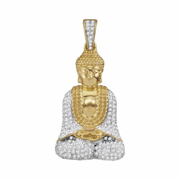 10kt Yellow Gold Mens Round Diamond Gautama Buddha Charm Pendant 1/2 Cttw