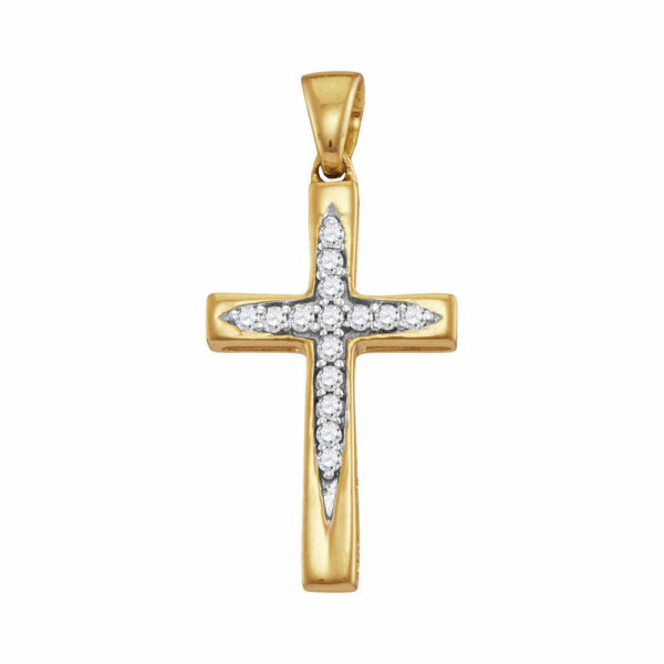 10kt Yellow Gold Womens Round Diamond Cross Pendant 1/10 Cttw