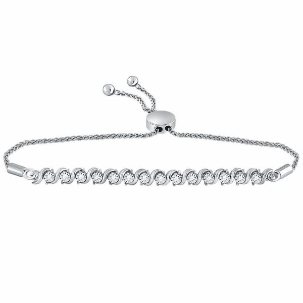 10kt White Gold Womens Round Pave-set Diamond Single Row Bolo Bracelet 1/2 Cttw