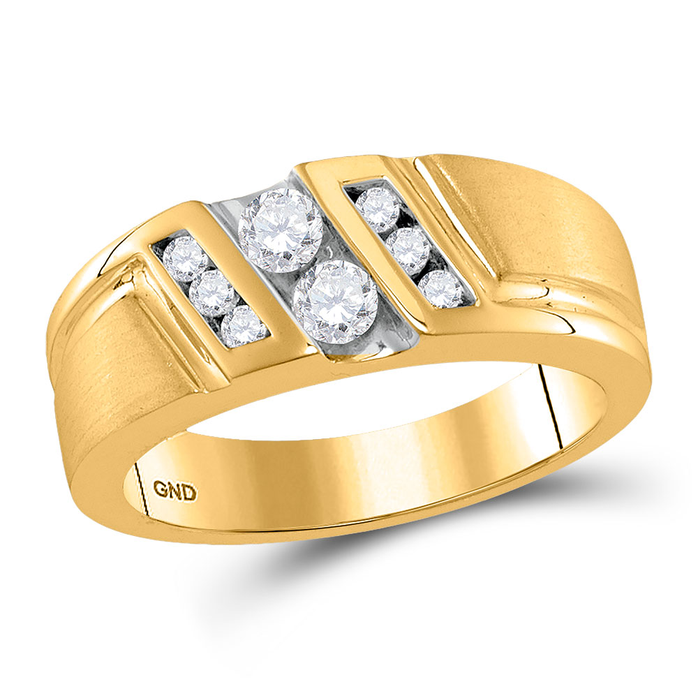 10kt Yellow Gold Mens Round Diamond Diagonal 2-stone Band Ring 1/2 Cttw ...