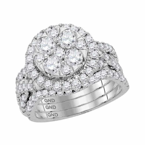 14kt White Gold Round Diamond Bridal Wedding Ring Band Set 2-1/2 Cttw