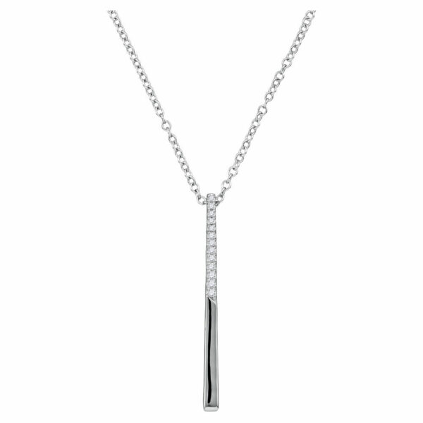 14kt White Gold Womens Round Diamond Vertical Bar Pendant 1/20 Cttw