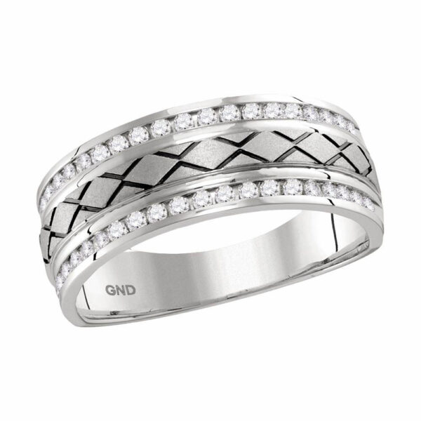14kt White Gold Mens Round Channel-set Diamond Wedding Band Ring 1/2 Cttw