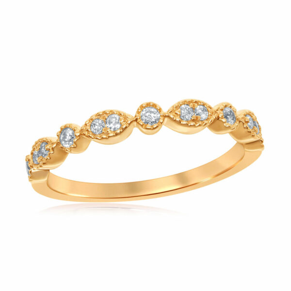 14kt Yellow Gold Womens Round Diamond Milgrain Stackable Band Ring 1/6 Cttw