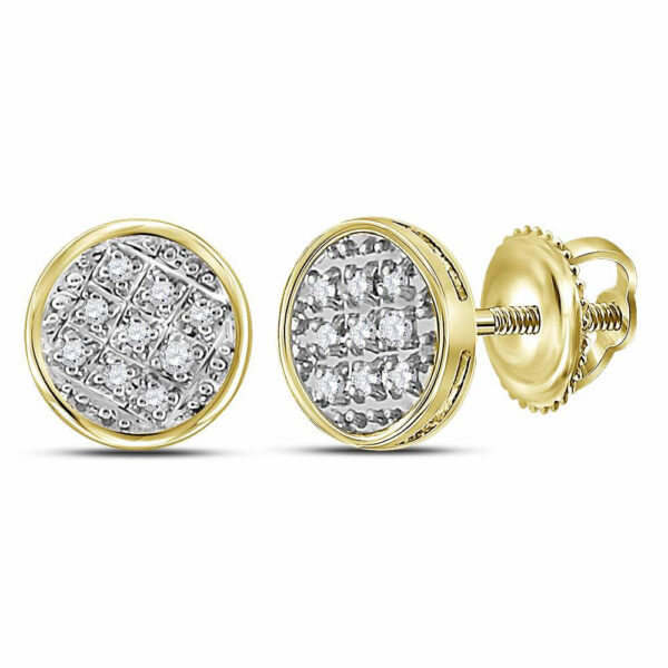 10kt Yellow Gold Mens Round Diamond Circle Cluster Stud Earrings 1/20 Cttw